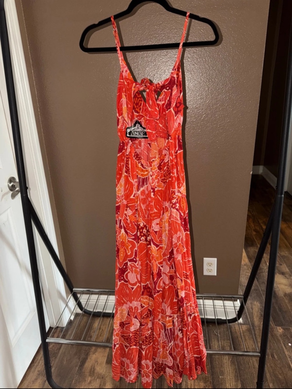 Angie Red Orange Floral Maxi Dress - Picture 3 of 4